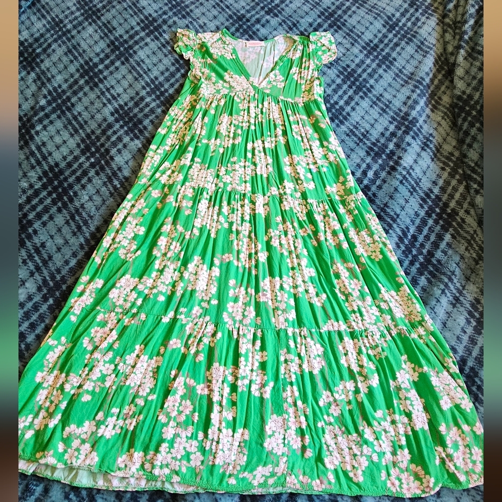 Banditas from Marseille Dopamine Art Maximalist Bright Green Floral dress sz M - Picture 2 of 10